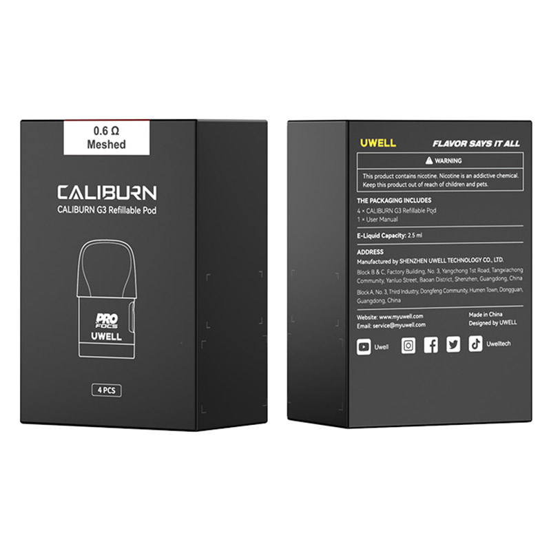 Uwell Caliburn G3 / Caliburn GK3 / Caliburn G3 ECO / Caliburn GK3 TENET / Caliburn G3 Lite Pod Cartridge 2.5ml / 2ml (4pcs/pack)